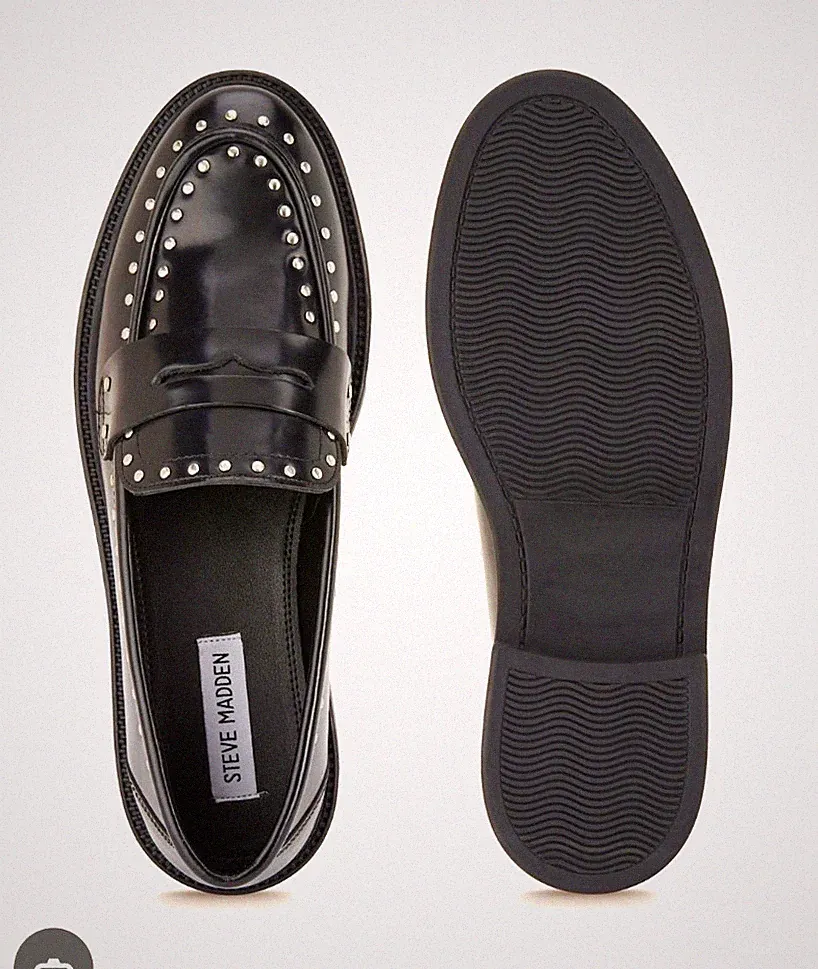 Steve Madden Damen Slipper Loafer Leder Schwarz Nieten EU 39 Freizeit