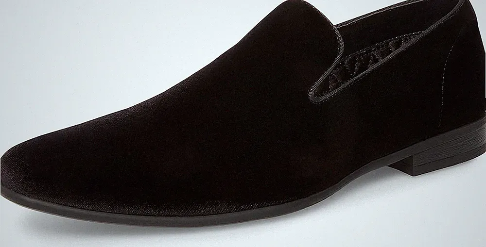 Steve Madden Laight Herren UK 9,5 Schwarz Samt & Satin Slipper Halbschuh Smart Schuhe