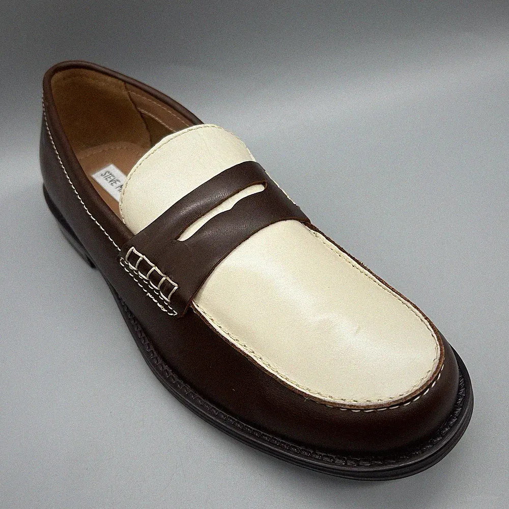 Steve Madden Penny Loafer Draggo braun abgenutzt creme Schuhe Herren UK 10