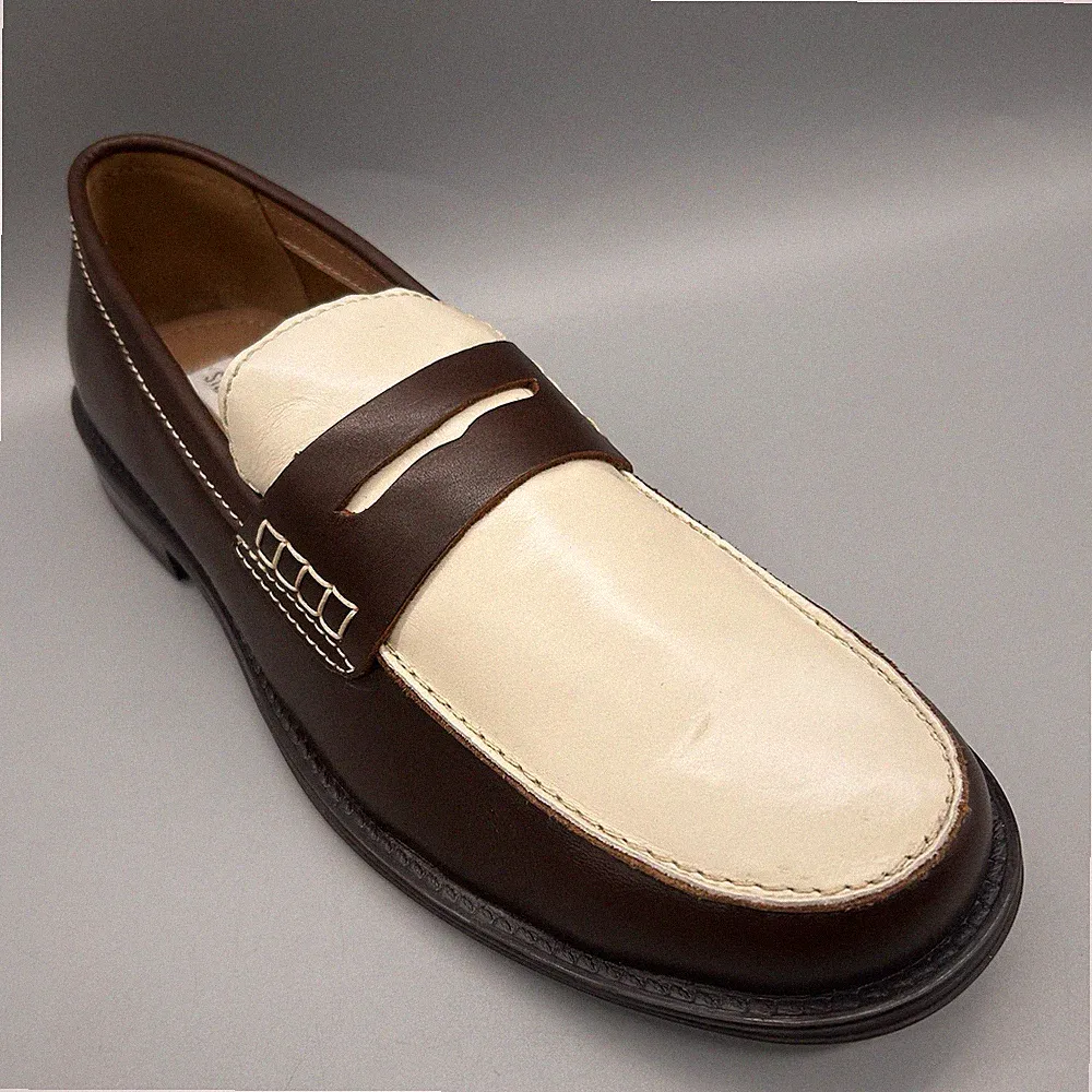 Steve Madden Penny Loafer Draggo dunkelbraun abgenutzt creme Schuhe Herren UK 10