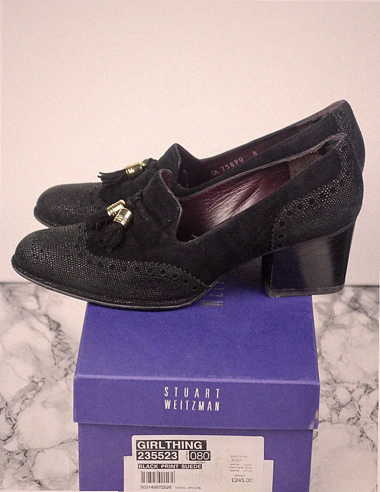 Stuart Weitzman Black Suede Girl Thing Heeled Loafers, Size EU 39 / UK 6