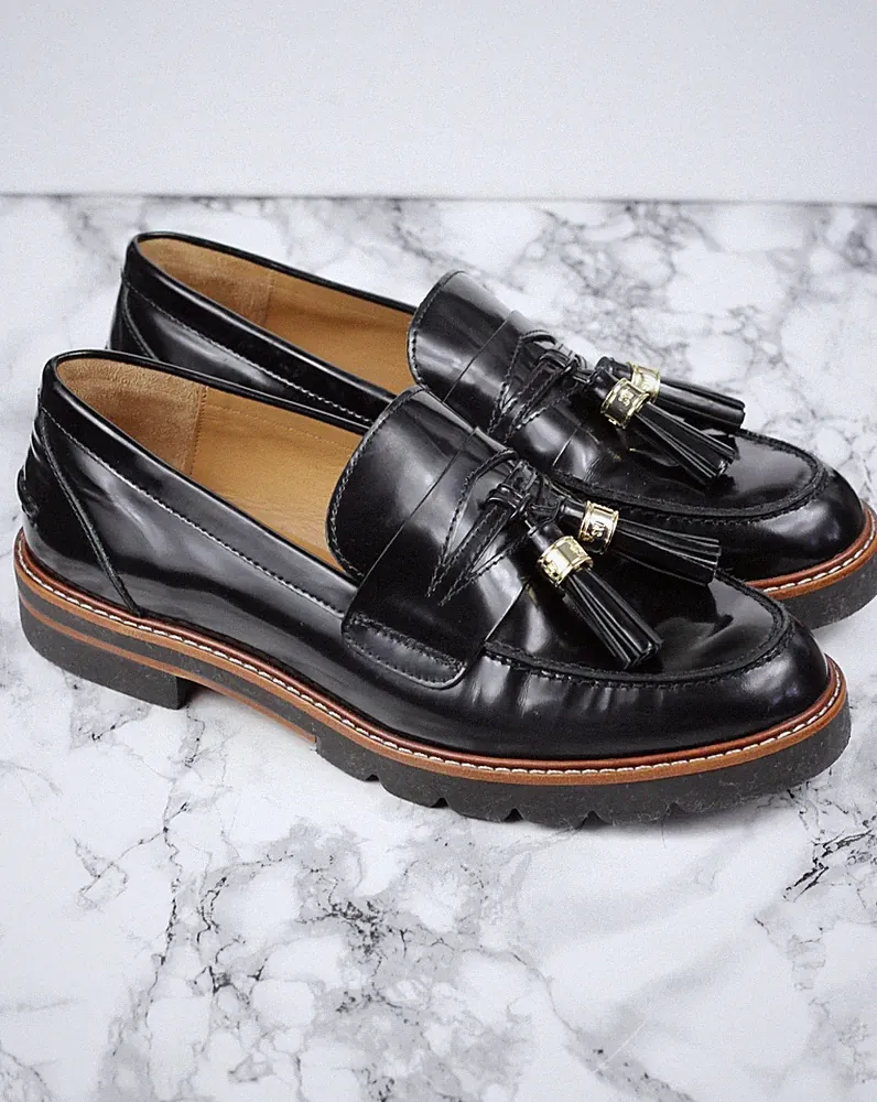 Stuart Weitzman Russell & Bromley schwarze Leder Halbschuhe, Größe EU 39,5 / UK 6,5