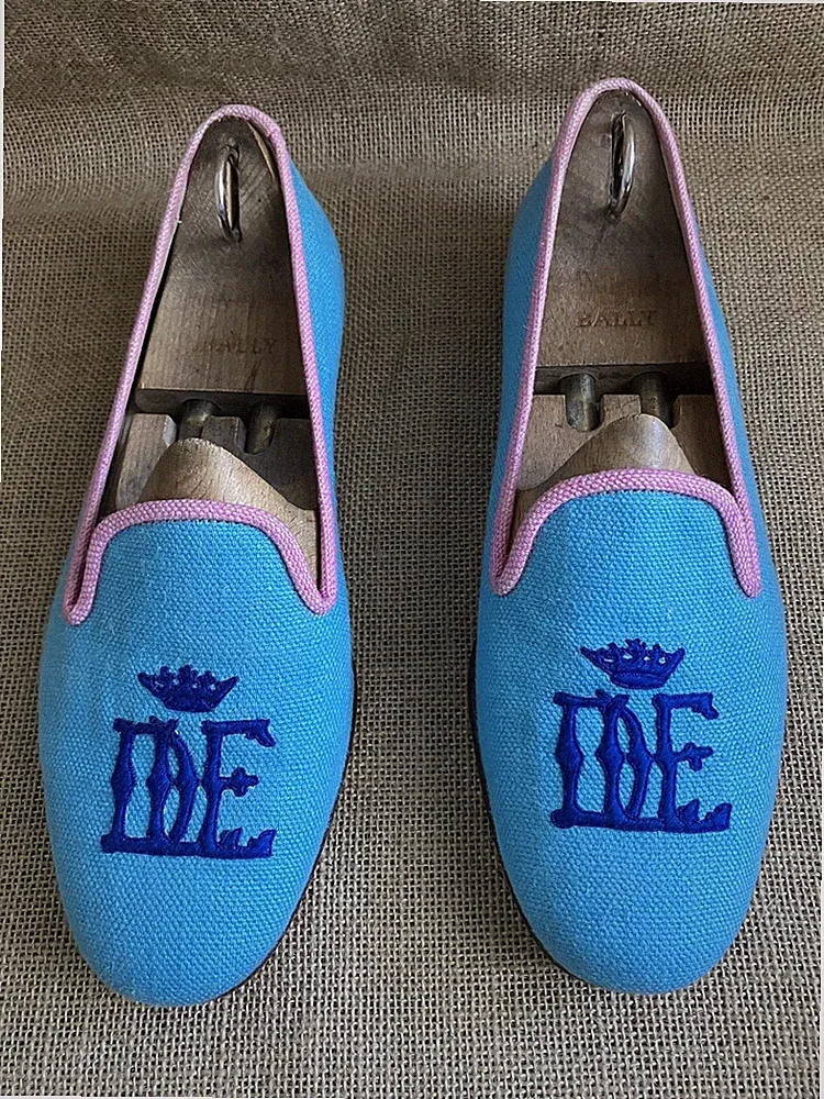 Stubbs & Wootton Palm Beach Blue Canvas Slippers Size UK 10 || US 11