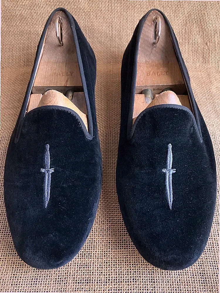 Stubbs & Wootton Sword Black Velvet Slippers Size UK 9 || US 10