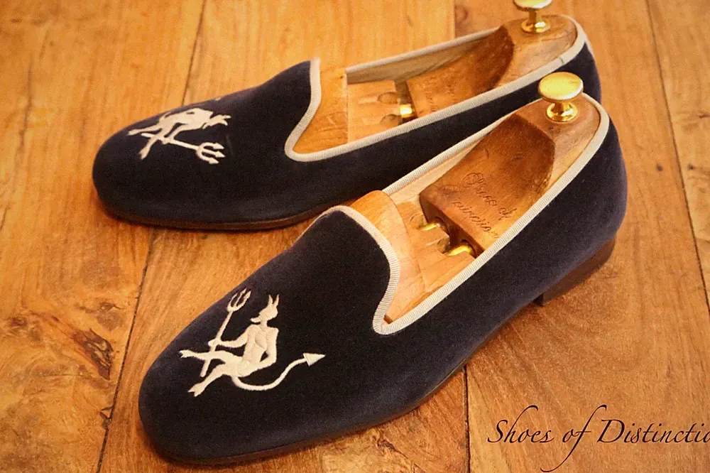 Stubbs & Wootton Velvet Navy Schuhe Halbschuhe Herren UK 9,5 US 10,5 Hergestellt in Spanien
