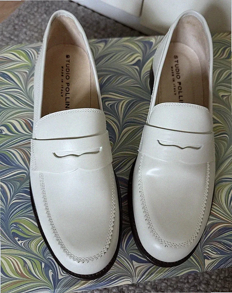 Studio Pollini Damen Slipper Loafer Weiß Leder EU 38 Made in Italy Logo