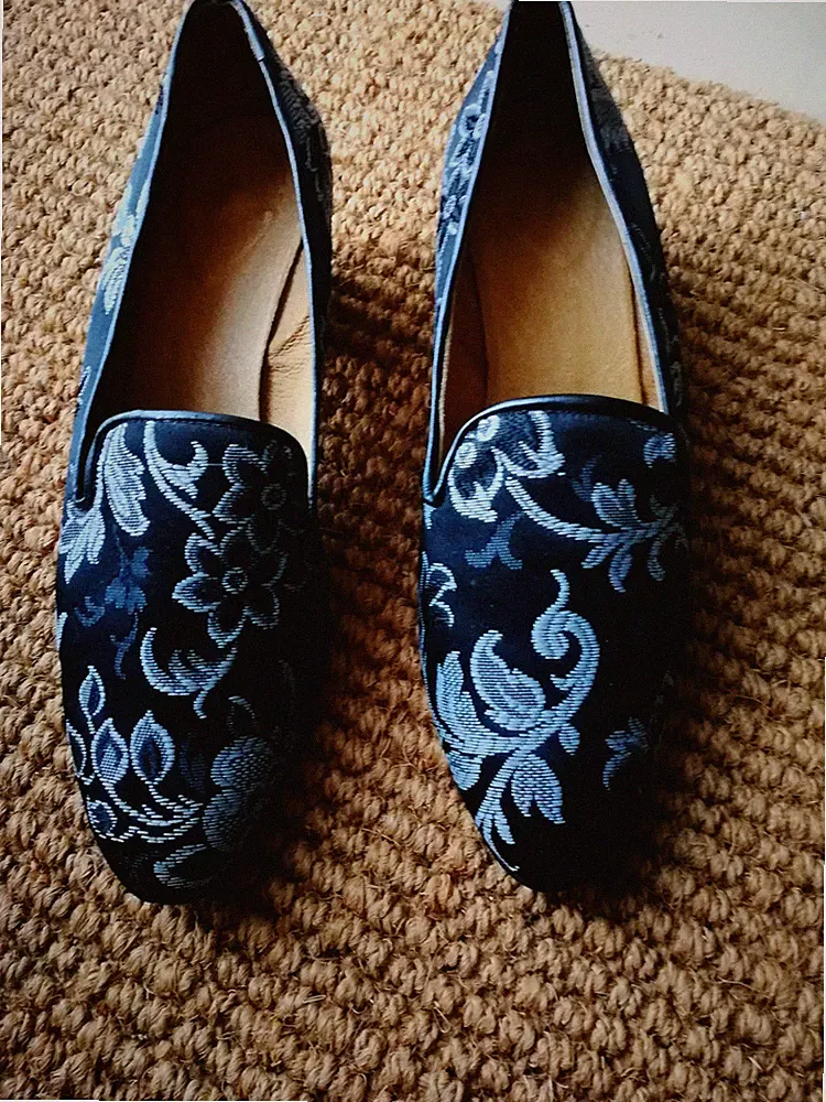 Style Barock Spanien Handmade Loafer Brokat und Leder Gr. 9 Innensohle 26 cm