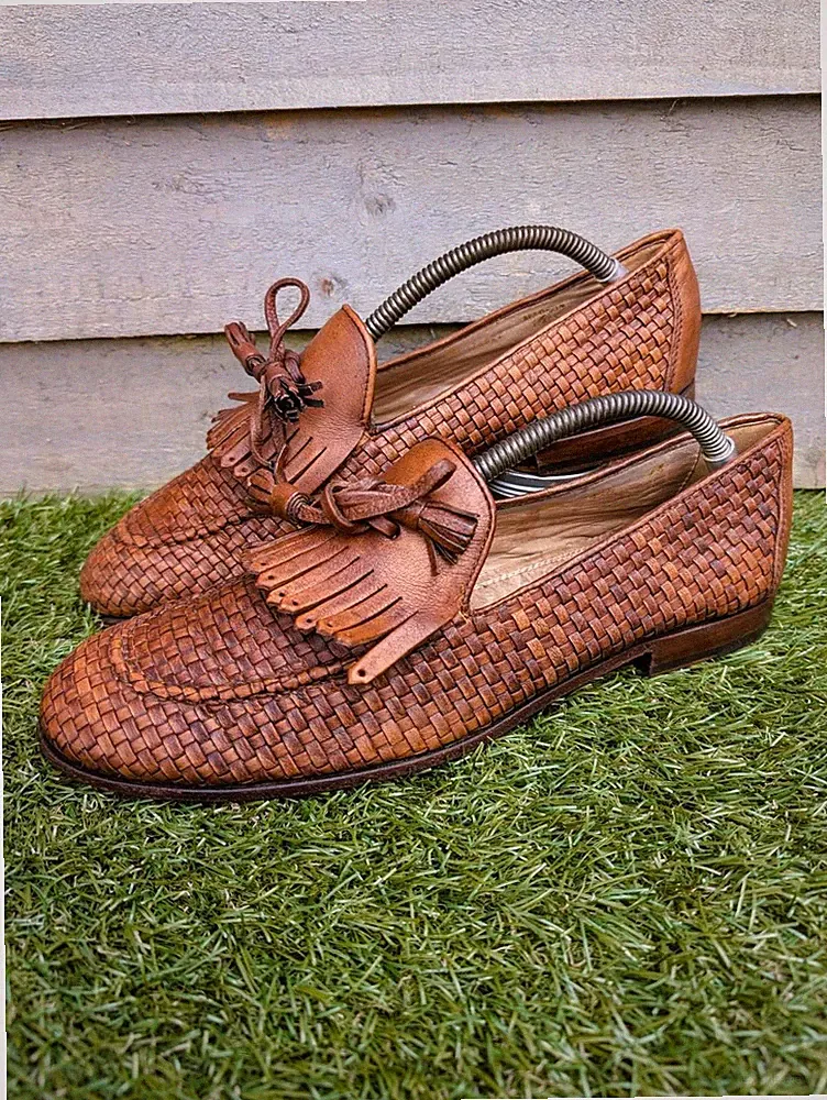 SuitSupply Antonio Maurizi UK 7,5 Braun Alligator Leder Geflochten Loafer Schuhe