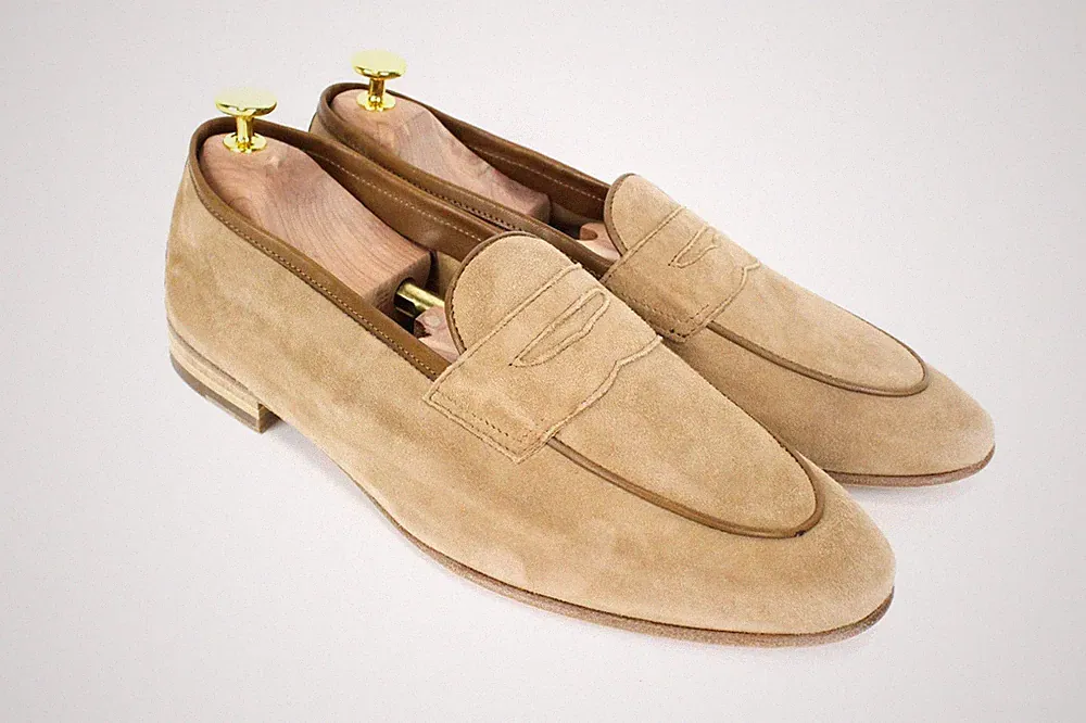 SUITSUPPLY Herren Formelle Schuhe EU43 Camel Braun Wildleder Klassische Slipper Halbschuhe *