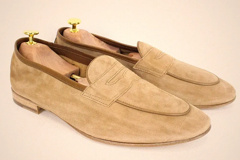 SUITSUPPLY Herren Freizeitschuhe EU43 Braun Leder Wildleder Slipper Klassische Halbschuhe *