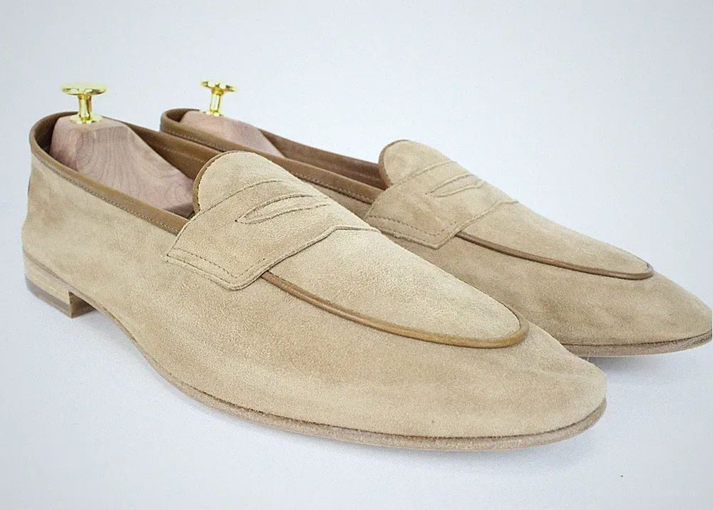 SUITSUPPLY Herren Freizeitschuhe EU43 UK9 Beige Wildleder Kalbsleder Halbschuhe Mokassins