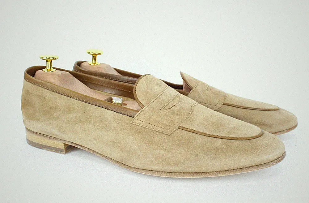 SUITSUPPLY Herren Freizeitschuhe EU44 Hellbraun Slipper Wildleder Klassische Halbschuhe *