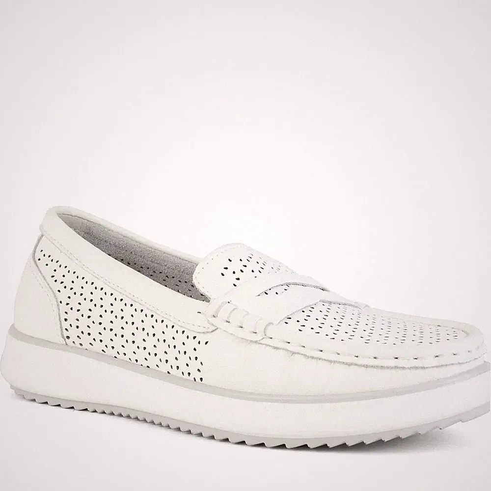 Super Comfort Damen Weiße Leder Loafer Freizeit CMF602625166