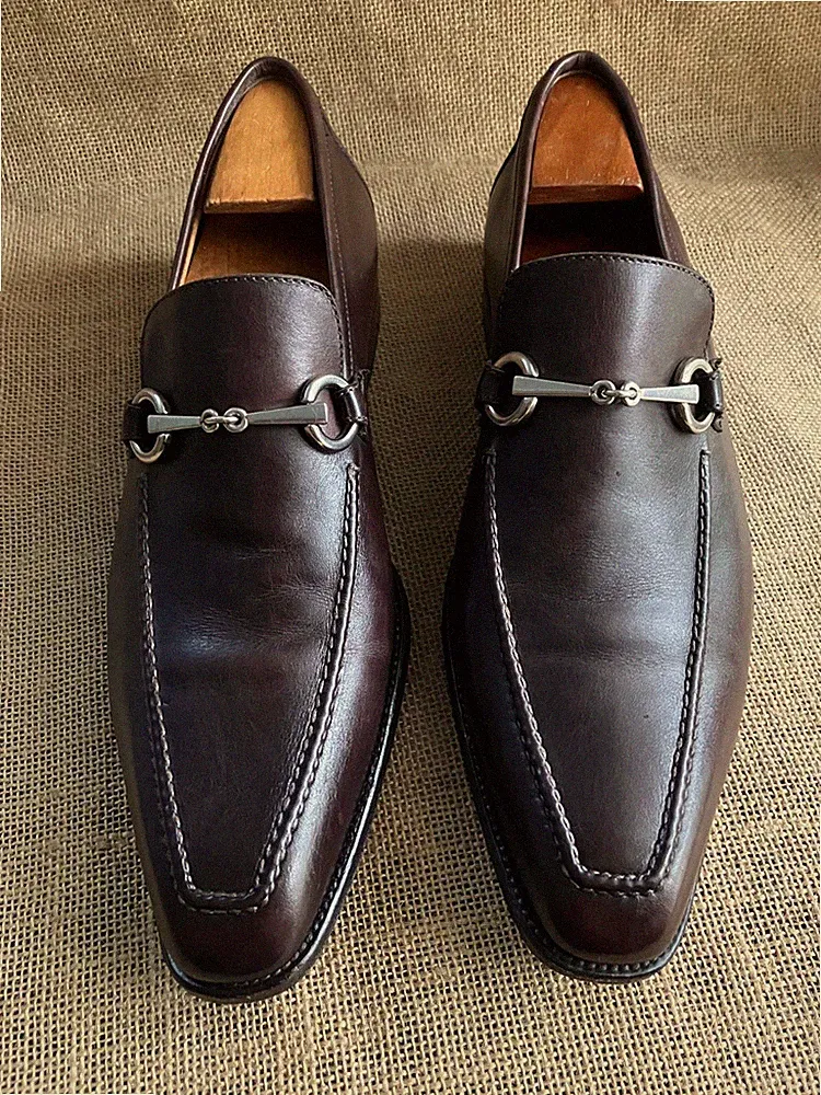 SUTOR MANTELASSI Herren Dunkelbraun Leder Bit Halbschuhe Größe UK 7 || US 8