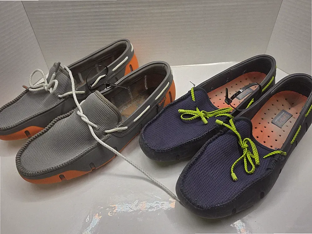 SWIMS Men's Breeze Wave Loafers Boat Shoes Gray Orange US 9 EU 42 Lightweight