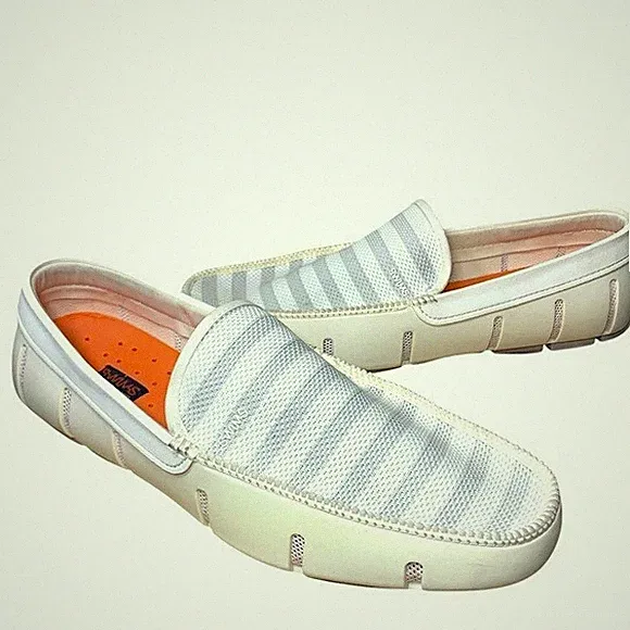Swims Venetian Loafer Striped Men Sz 12 Cream White Boat Sport Shoes Resort Prép