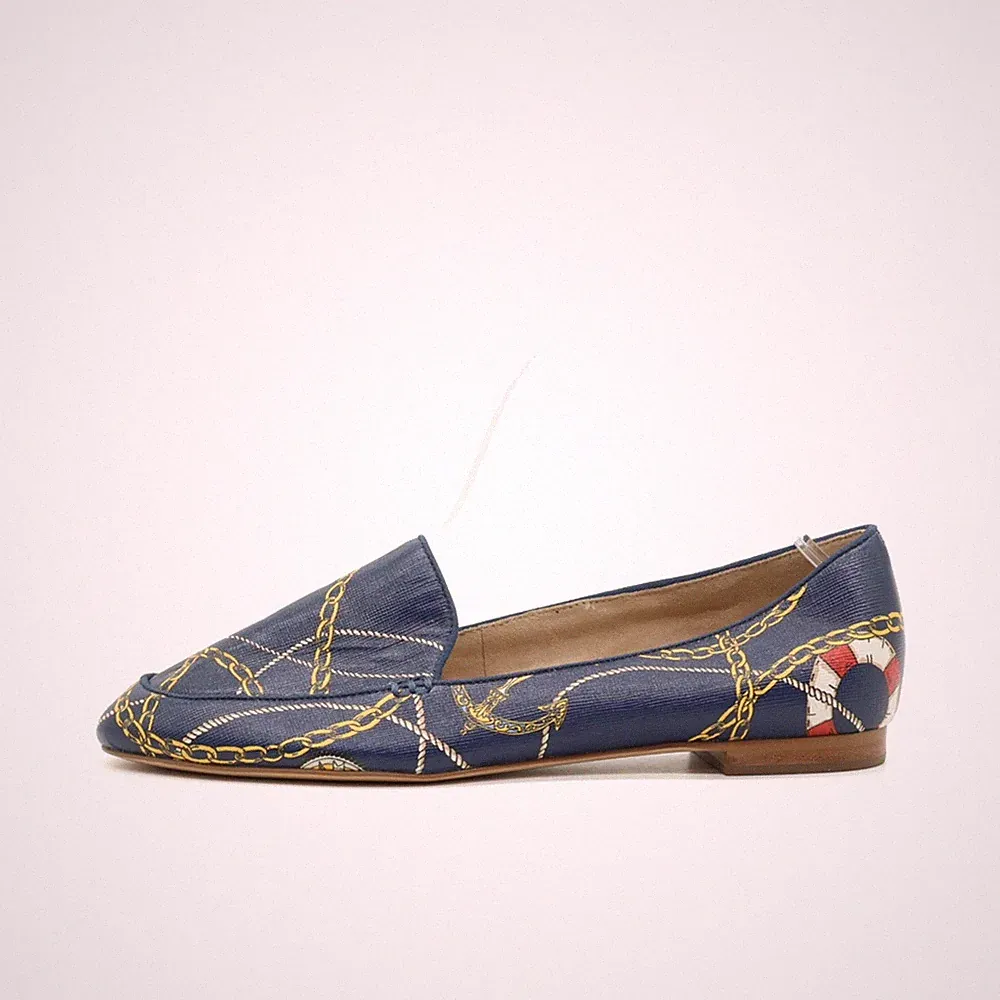 Talbots Damen Mokassin EU 38 Loafer Kettenmuster Blau Leder Bequem