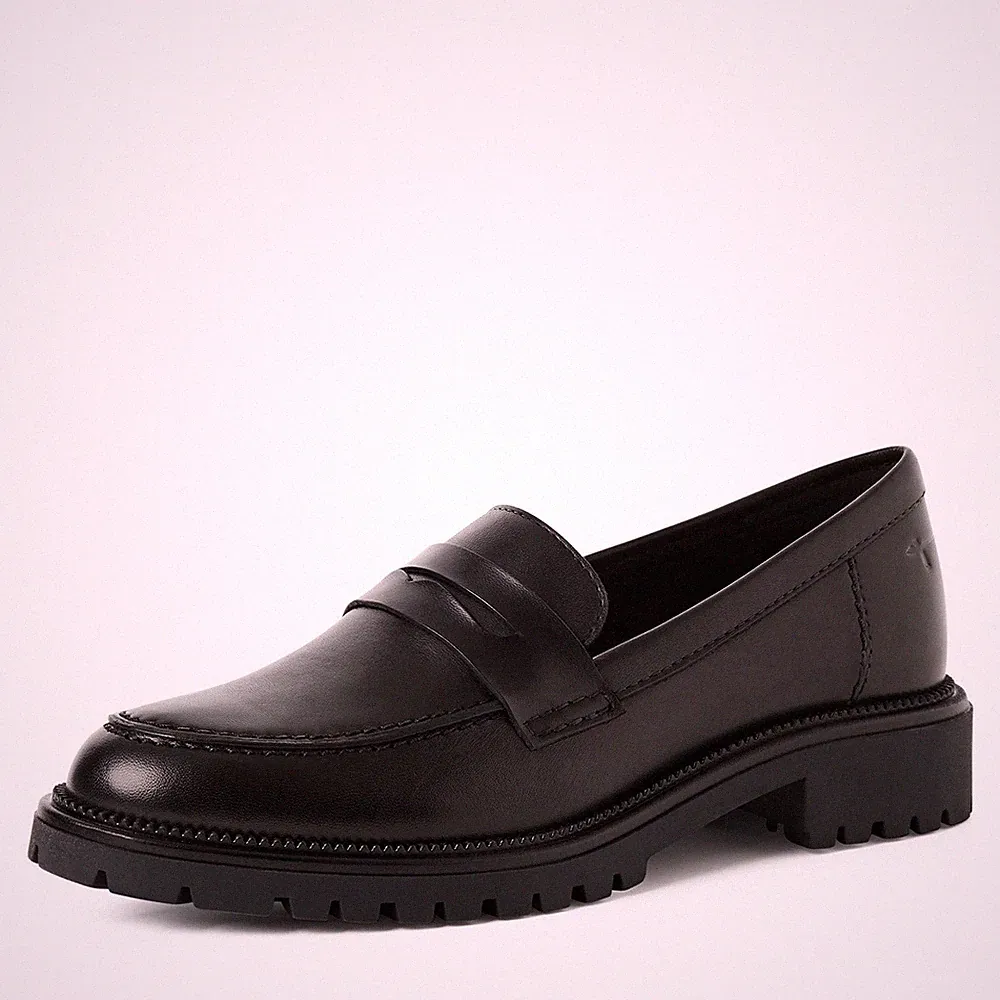 Tamaris 11-24300-45-003 Damen Slipper Schwarz Leder Freizeitschuhe Loafers