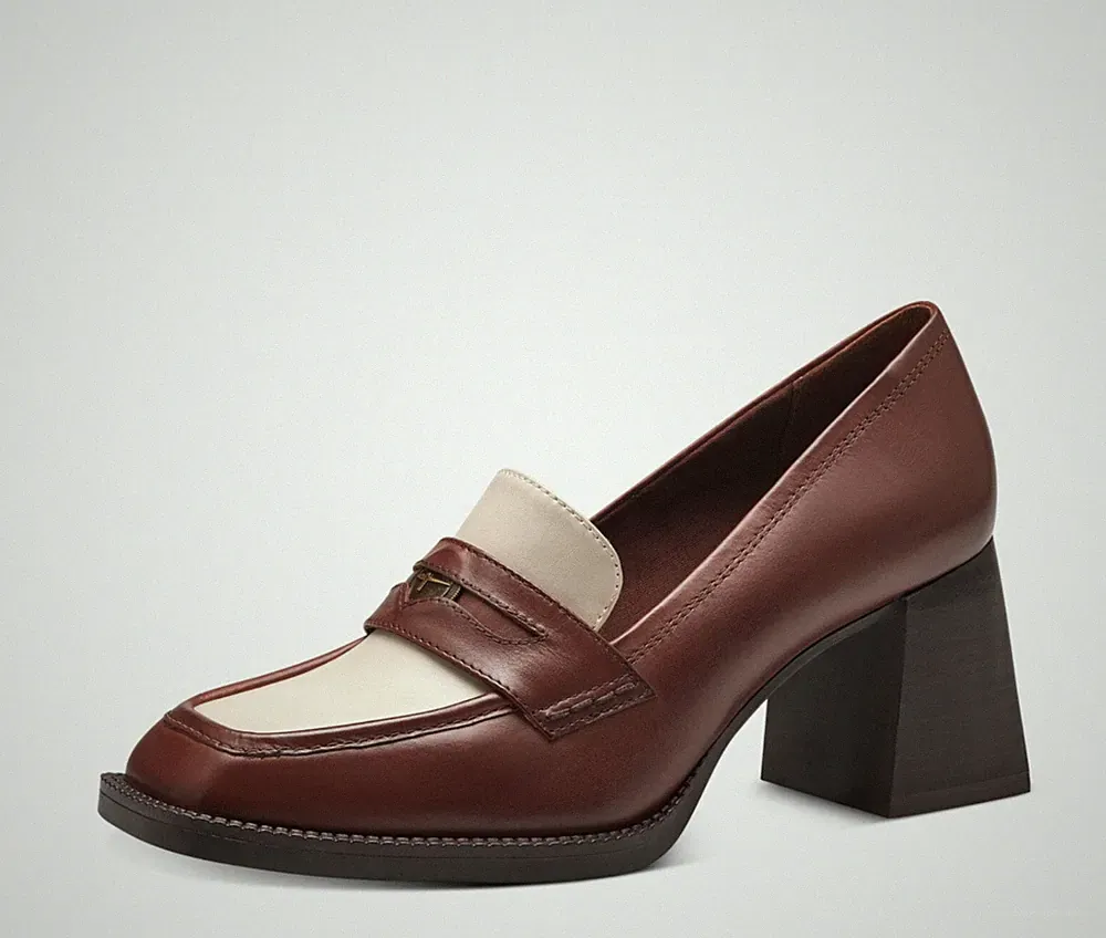 Tamaris 24429 zweifarbige Halbschuhe Leder cognac und beige Absatz 7,5 cm LISTENRABATT