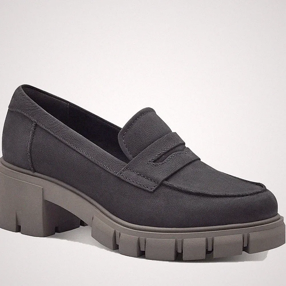 Tamaris Damen Graue Leder Keilabsatz Loafer Elegant 24439-41-219