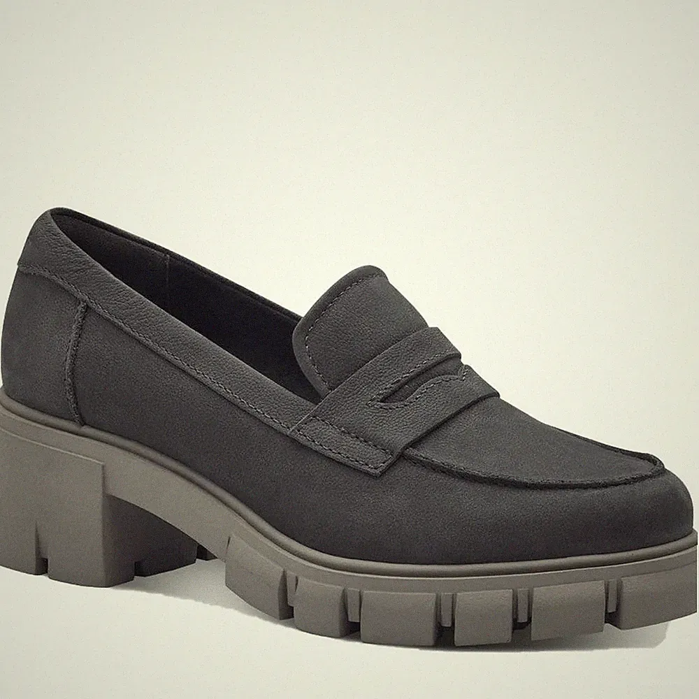 Tamaris Damen Graue Leder Keilabsatz Loafer Elegant 24439-41-219