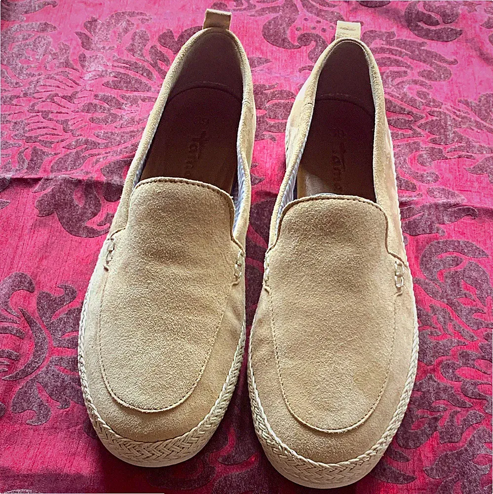 Tamaris Damen Halbschuhe Loafer Slipper Faux-Wildleder Beige Leder EU 39 Kordel