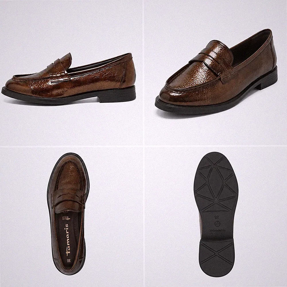 Tamaris Damen Loafer Braun Lackleder Halbschuhe Slipper Mokassin Gr. 38 Neu OVP