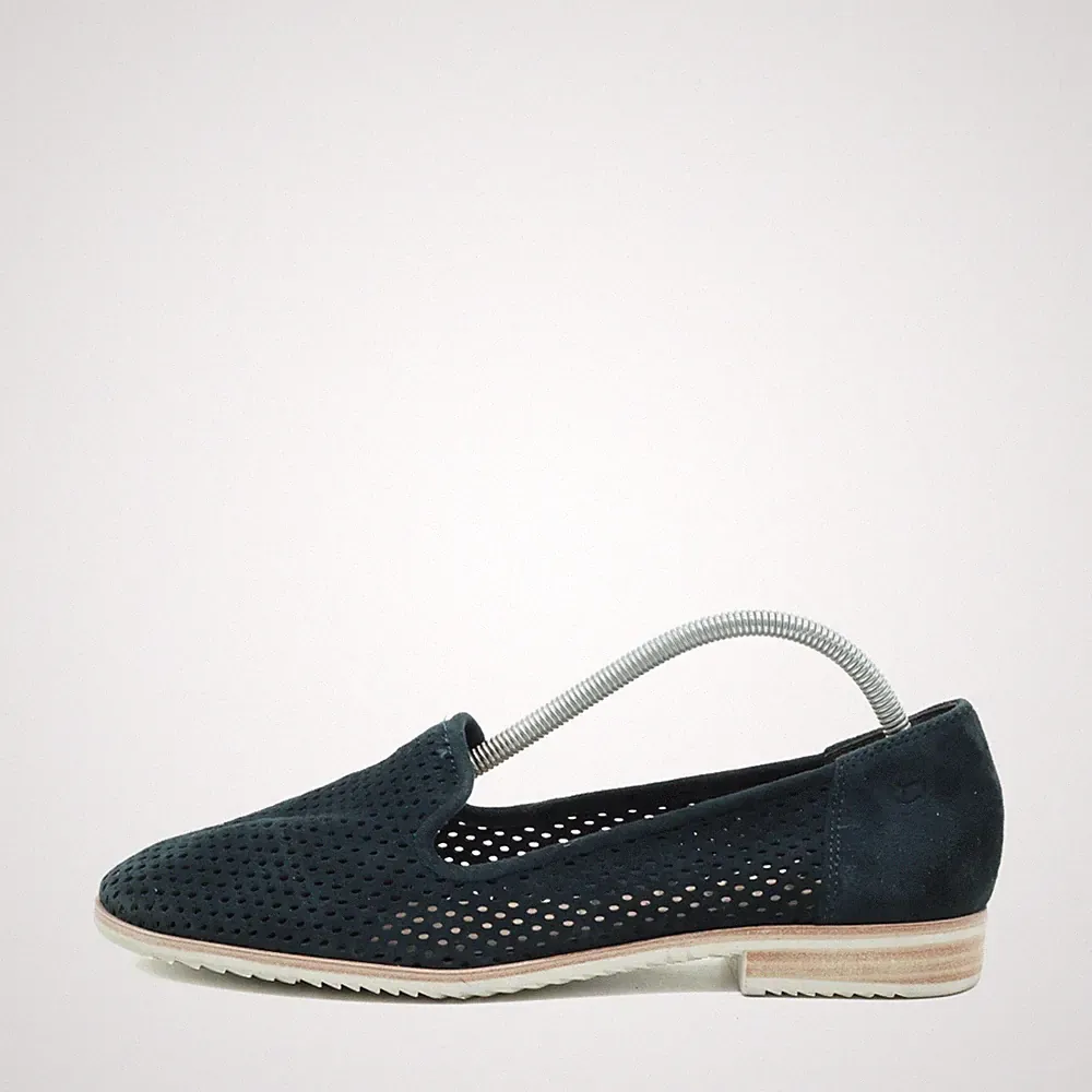 Tamaris Damen Loafer Slipper blau Wildleder niedrig Komfort klassisch EU 39