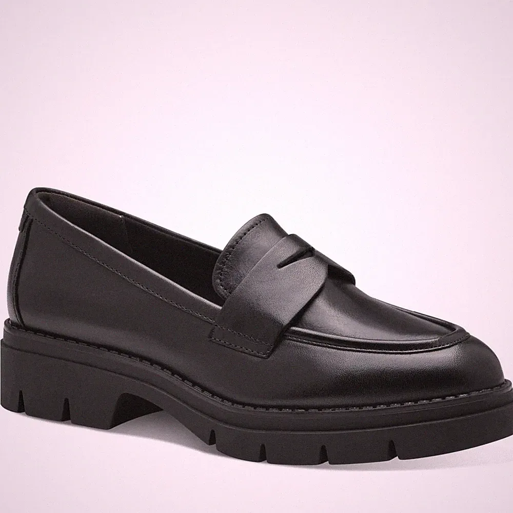 Tamaris Damen Schwarze Leder Loafer Elegant 24323-43-003