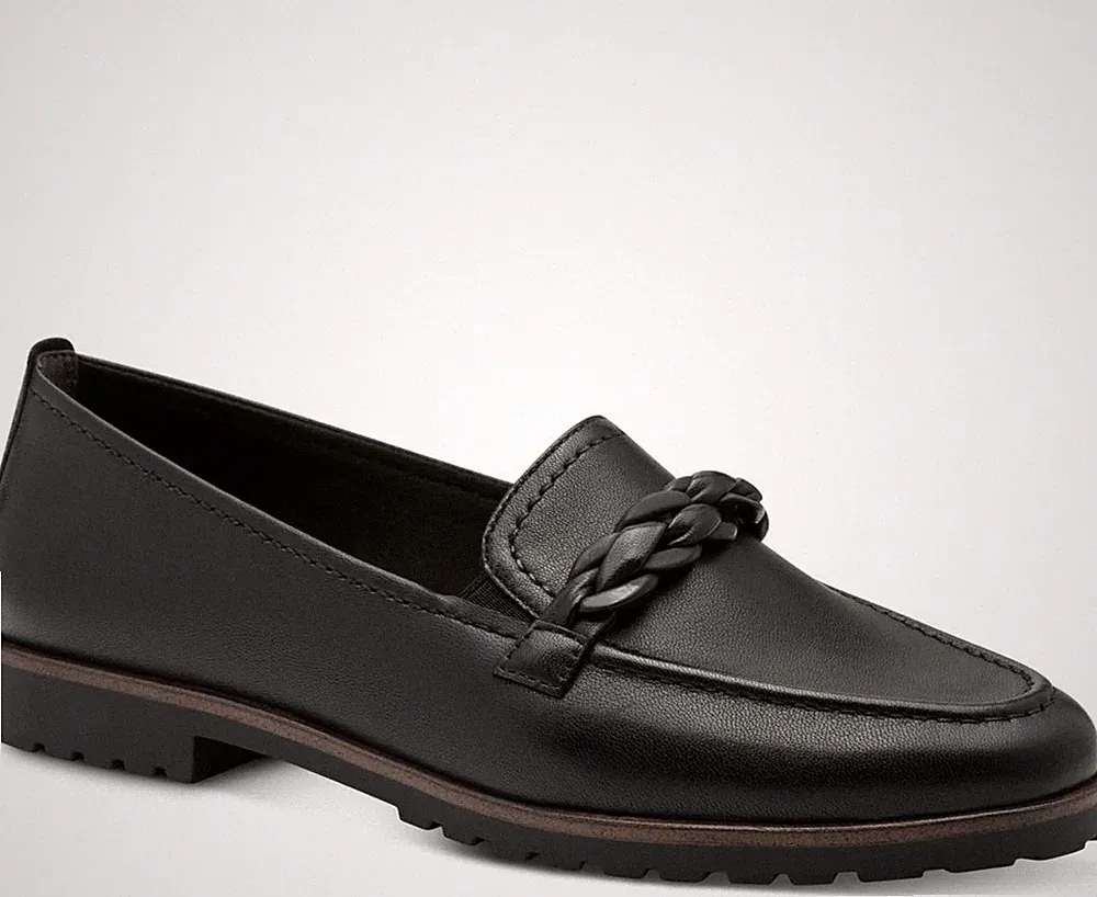 Tamaris Damen Schwarze Leder Loafer Freizeit 24200-42-003
