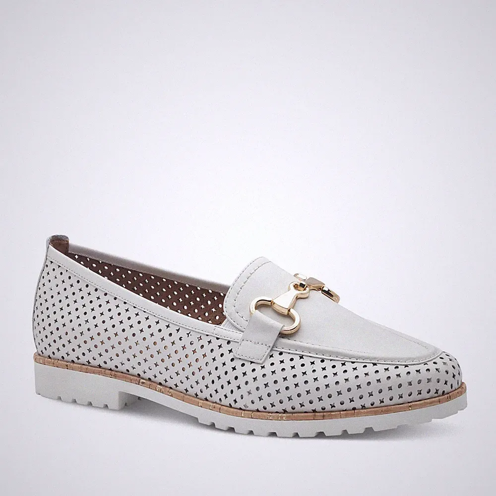 Tamaris Damen Weiße Leder Loafer Freizeit 1-24230-44100