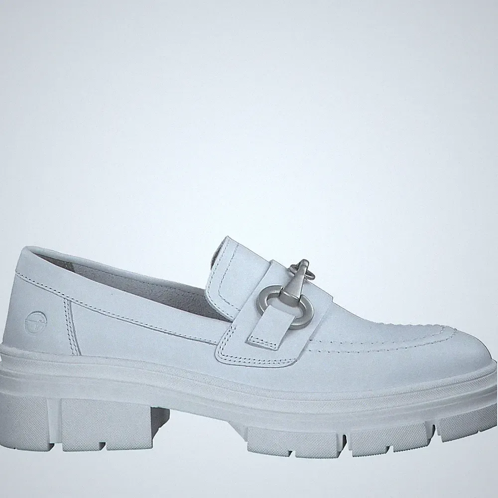 Tamaris Damen Weiße Leder Loafer Freizeit 24715-117