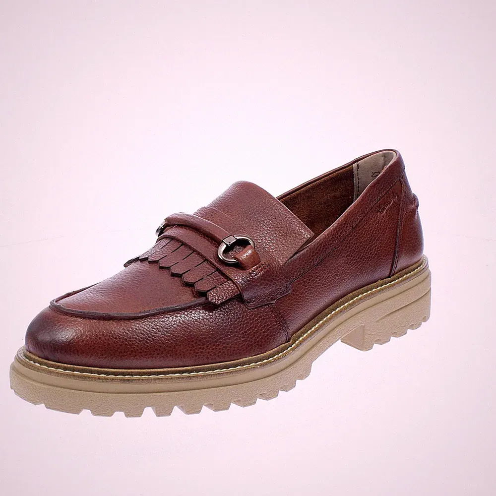 Tamaris Leder Halbschuhe mit brauner Panzersohle - Damenschuhe