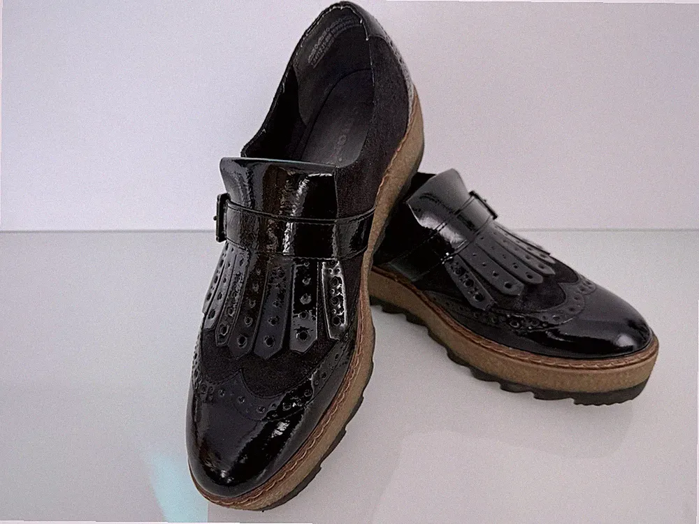 Tamaris Loafer Damen Schwarz Lack Plateau Gr. 40 Halbschuhe