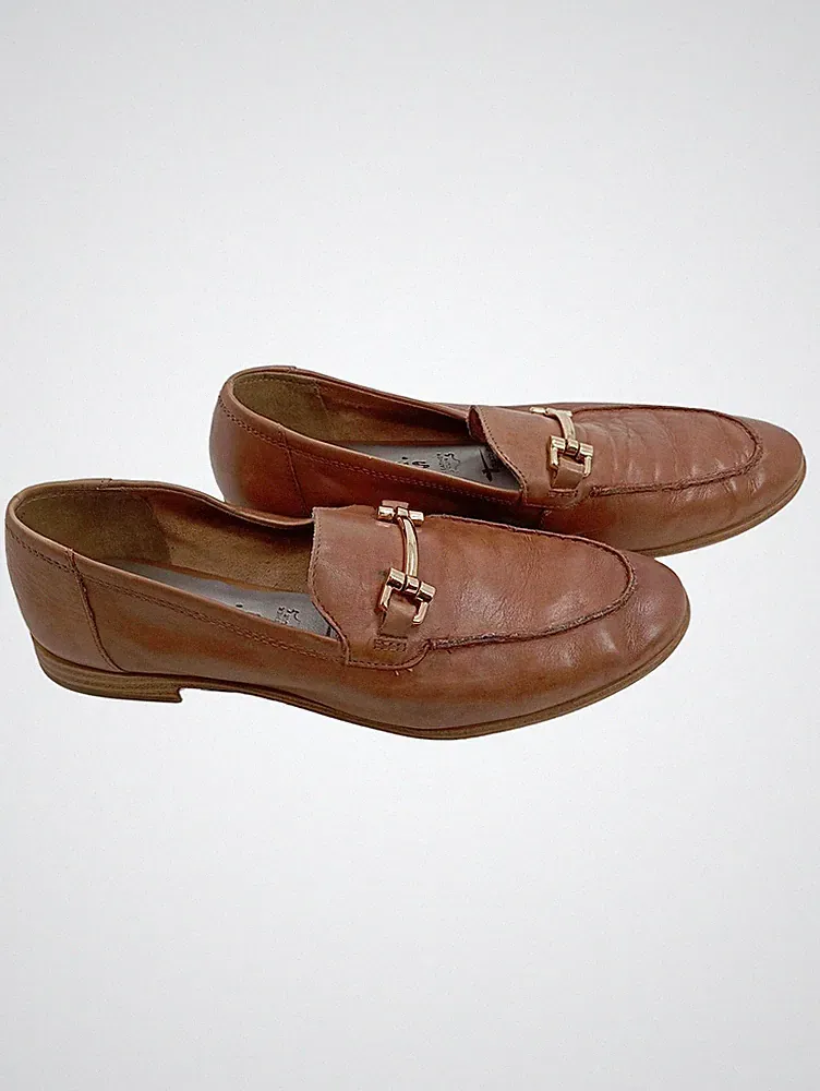 Tamaris Loafer Slipper Damen Leder Braun Gr. 39 Klassisch Metallschnalle