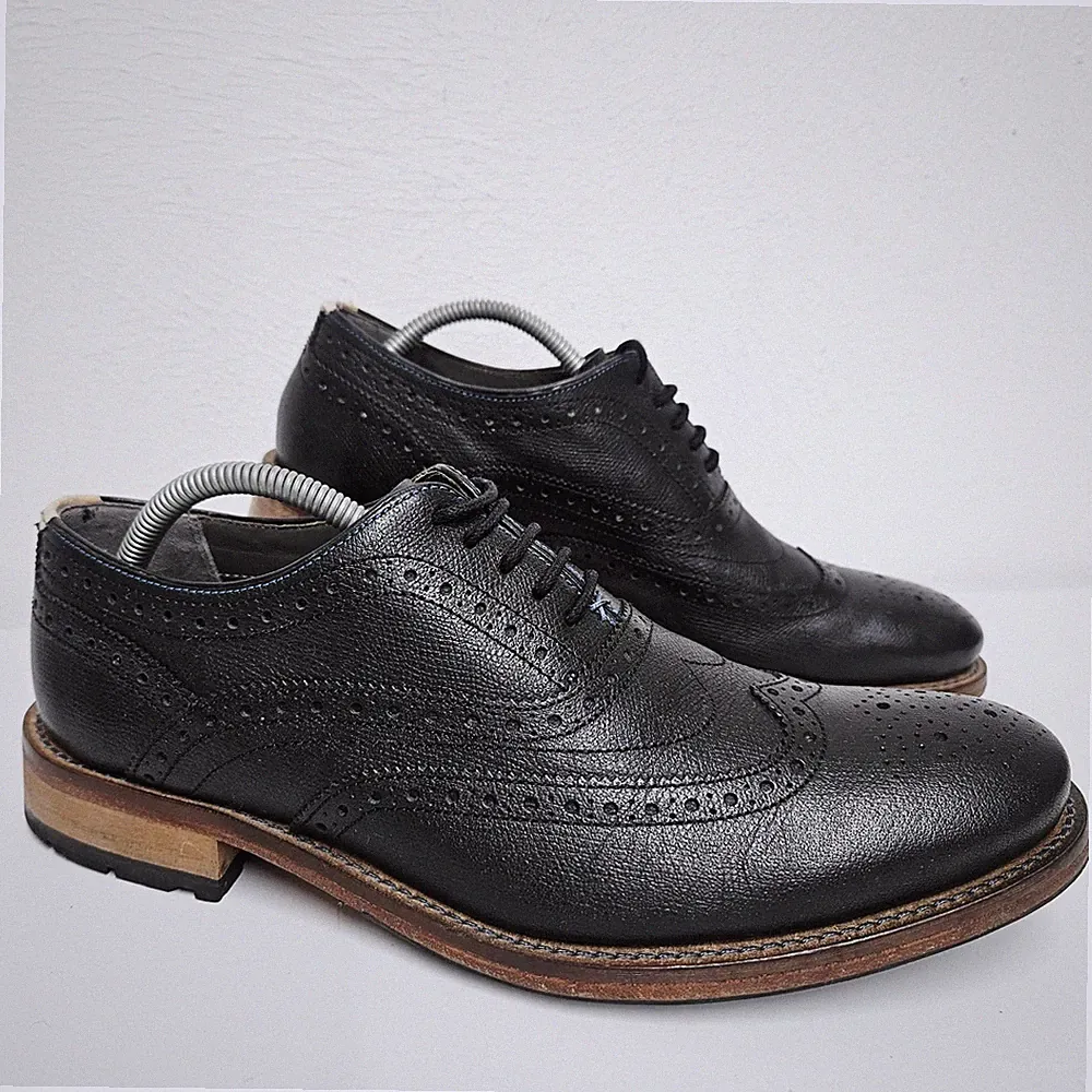 Ted Baker Guri 5 Herren Größe UK 9 Schwarz Leder Wingcap Oxford Halbschuhe Schuhe