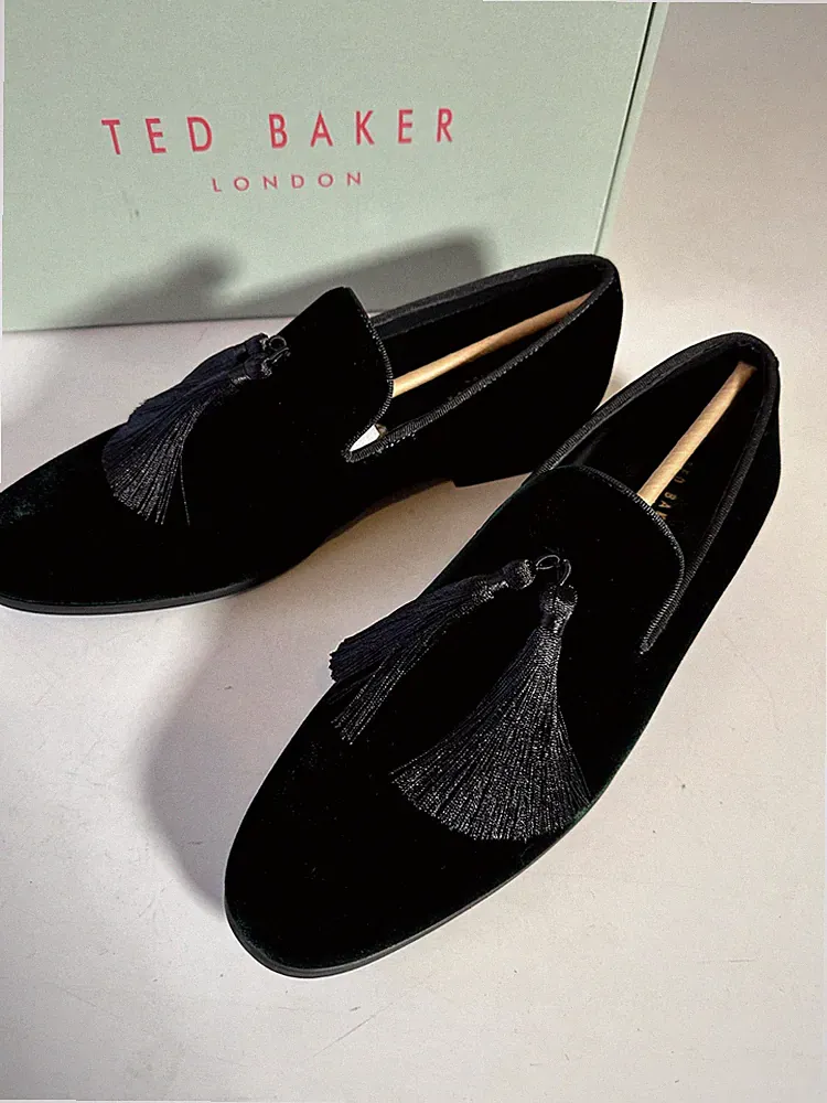 TED BAKER HERRENSCHUHE NEU FORMELL grün Samt Velours Quaste neu im Karton £165