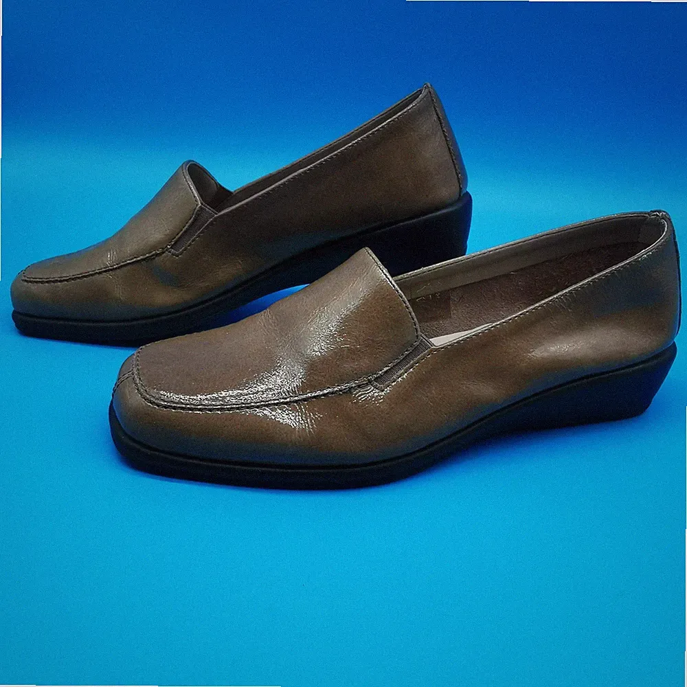 The FLEXX Damen Leder Halbschuhe Keilabsatz Taupe Braun Extra Fit Gr. UK 5,5