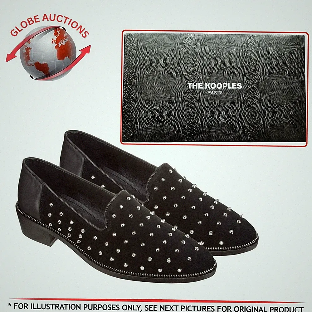The Kooples Paris Black Leather and Suede Studded Loafers Size 38