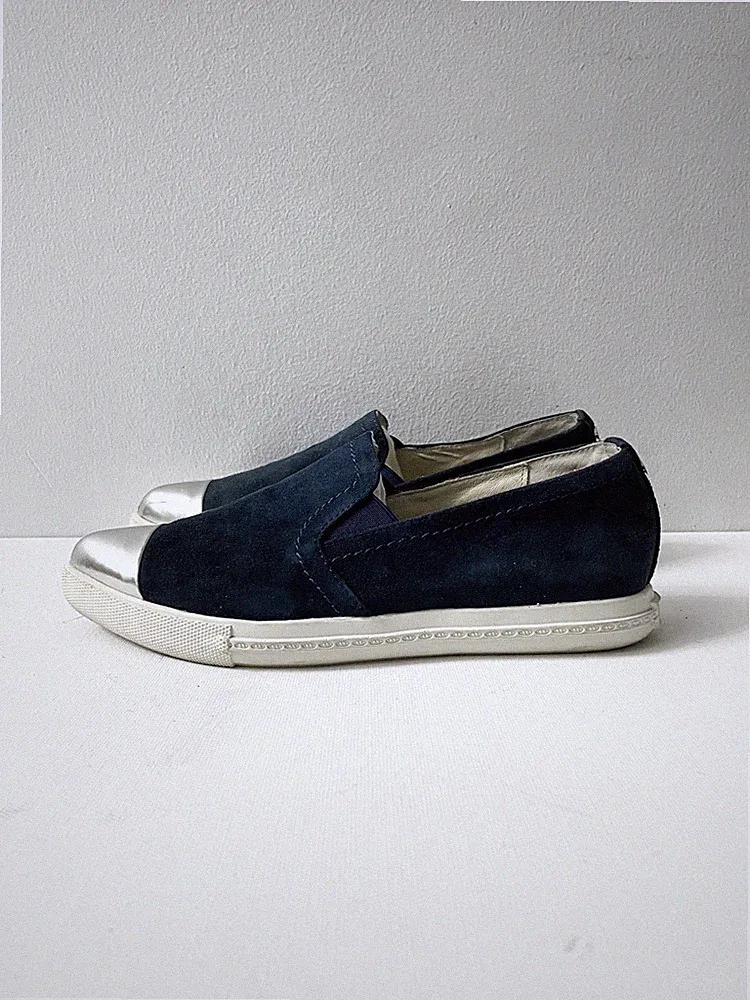 The Wishbone Collection Navy suede silver Toe Cap Flats Loafer