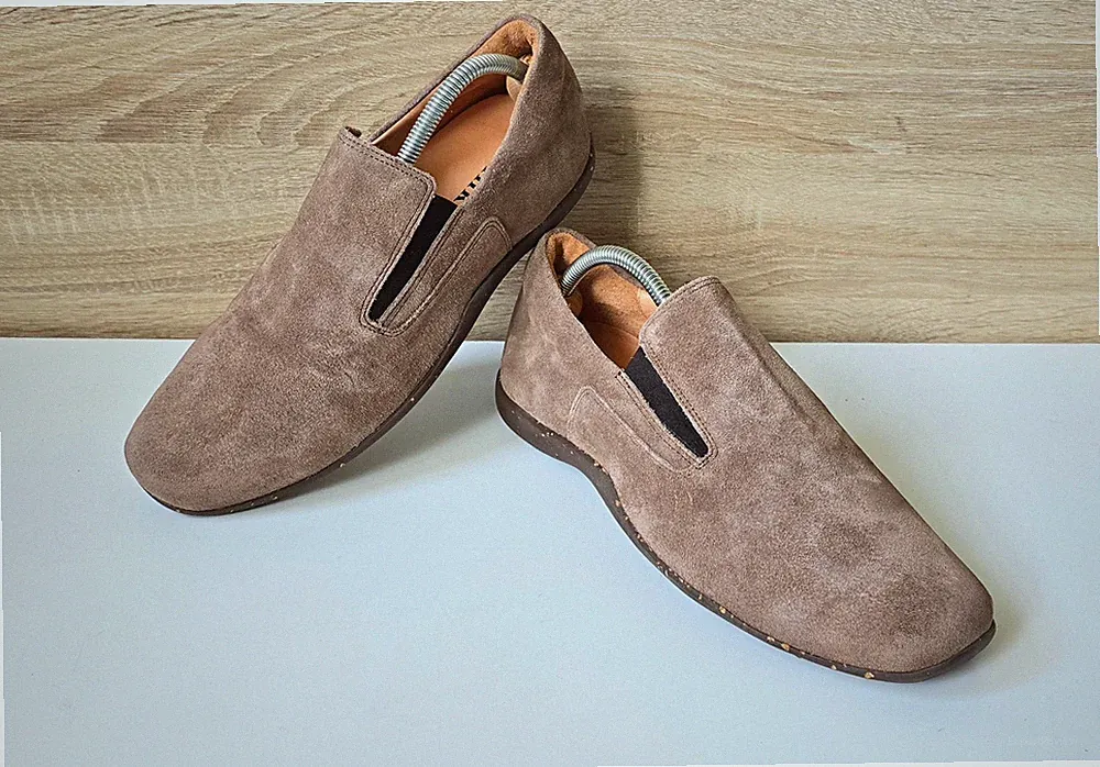 Think STONE Leder Veloursleder Loafer Mokassin Slipper Braun Gr. 6,5 = 40