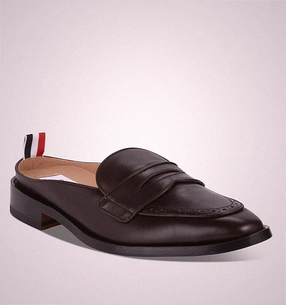 THOM BROWNE Leather Varsity Penny Loafer Mule