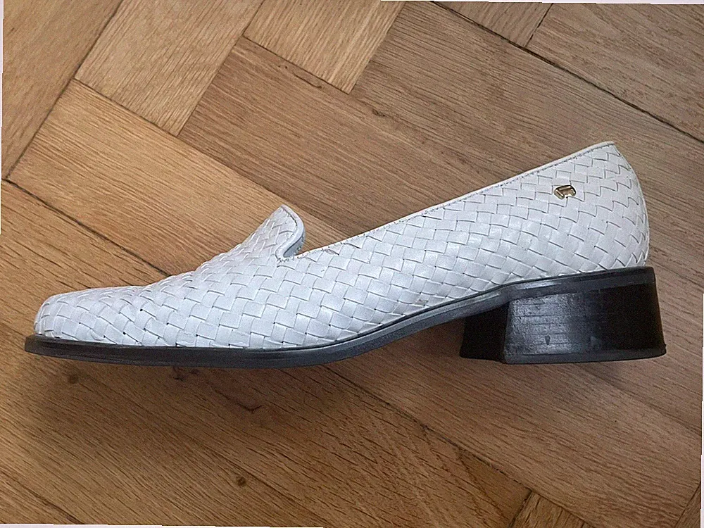 Étienne Aigner Echt Leder Loafer Geflochten Weiß Gr 39 7 1/2 Luxus Slipper