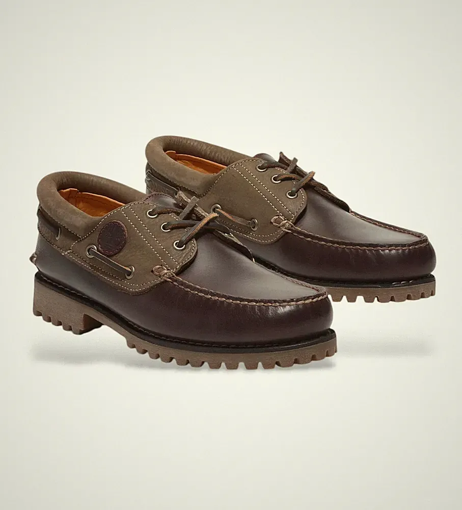 Timberland Authentic 3 Eye Lug Halbschuh Bootsschuh Herren Leder Dunkelbraun