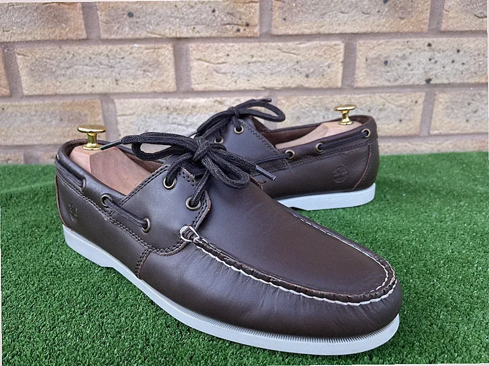 TIMBERLAND BRAUN LEDER HERREN MOKASSINS, HALBSCHUHE DECK SCHUHE GRÖßE UK 8 EU 42