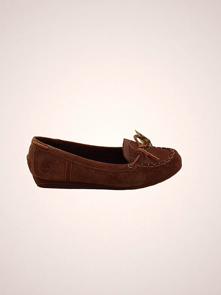 Timberland flache Damenschuhe UK 5 braun 100% Wildleder Loafer