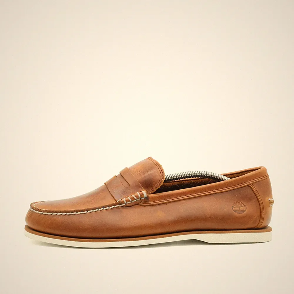 Timberland Herren Loafer EU 46 A1PGN Braun Leder Handvernähte Nähte Mokassin