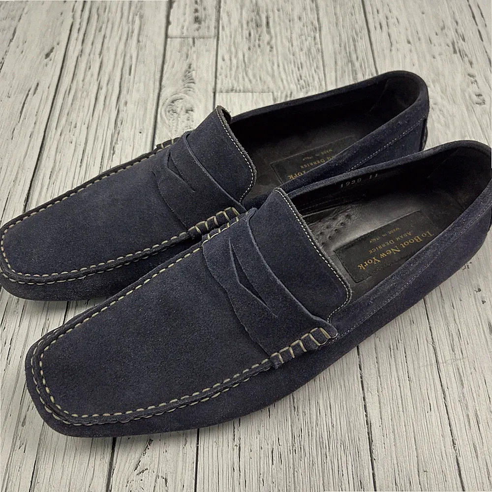 TO BOOT NEW YORK Mens Shoes Denim Blue Suede Italian Driver Loafers Sz Size 11