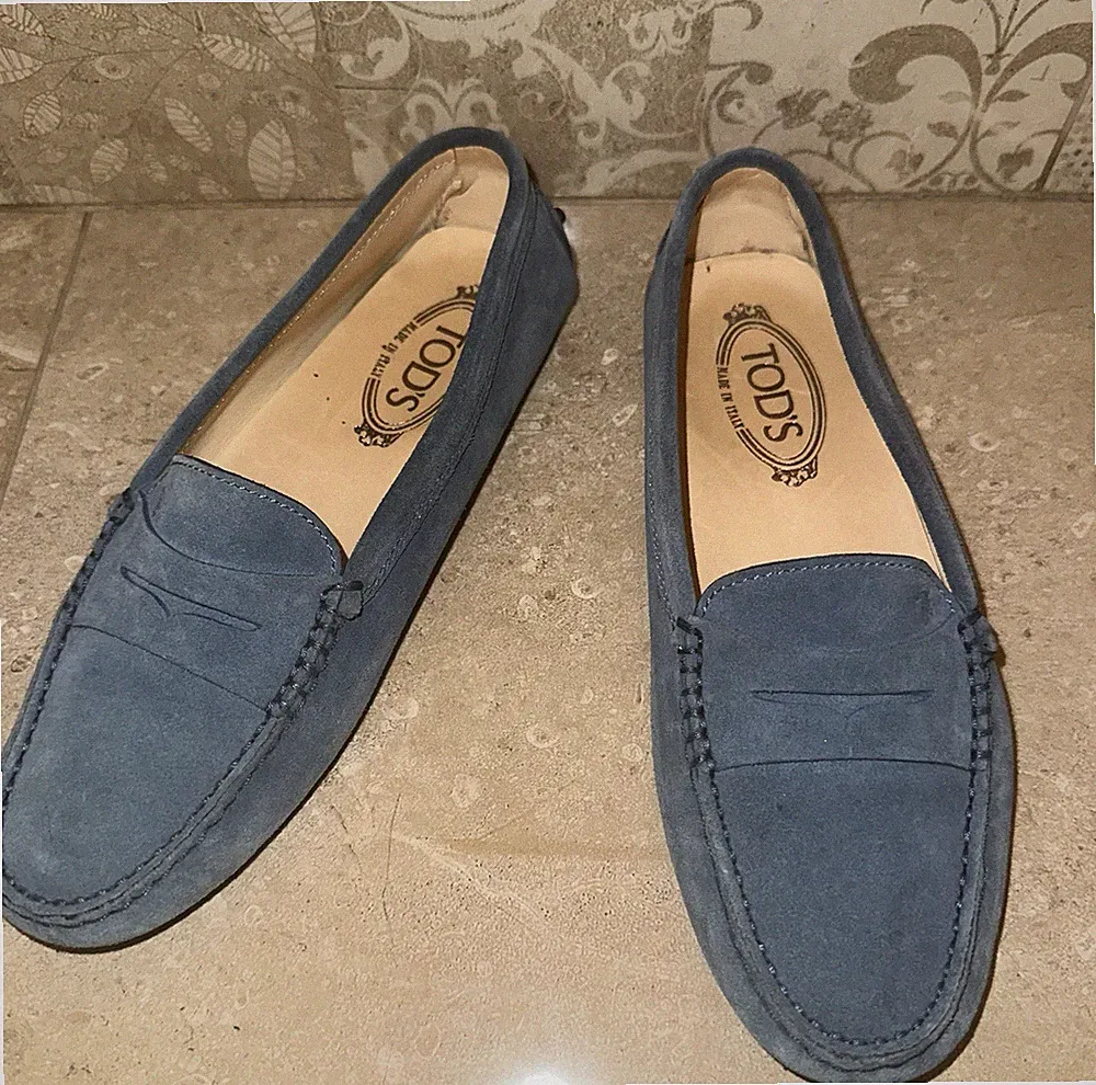 Tod's Damen Mokassins/Loafer Blau Wildleder Slip-On mit Lederfutter Logo EU 38