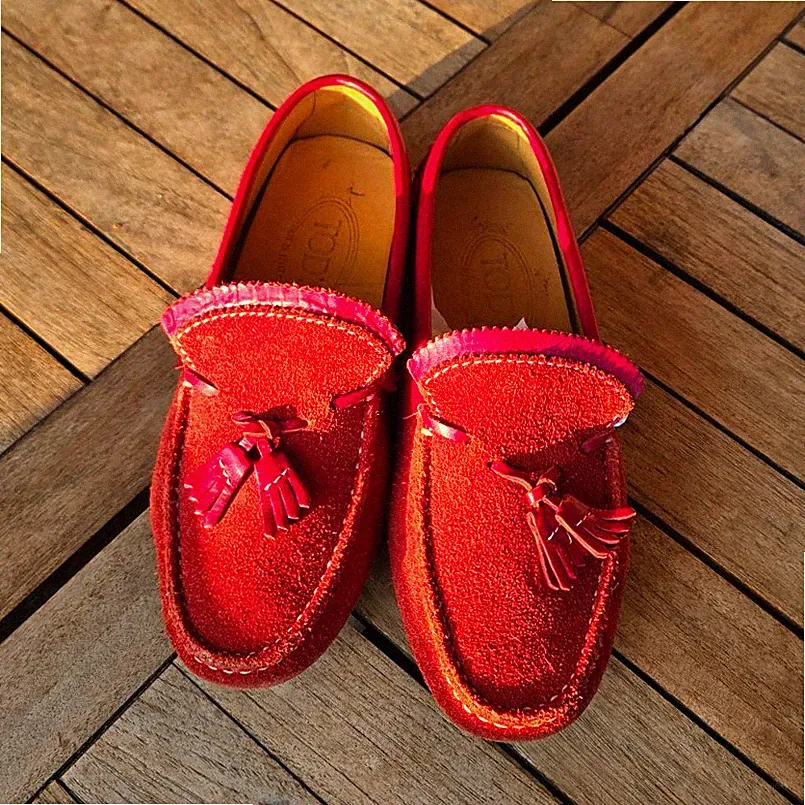 Tod's Damen Mokassins Loafer Wildleder Rot Quaste Noppen-Sohle EU 36